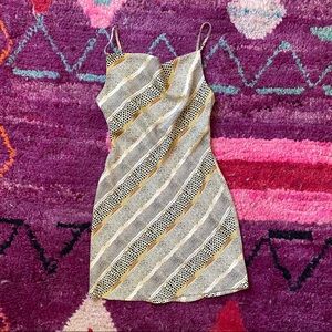 Yellow Silky Slinky Mini Slip Dress w Cowl Front